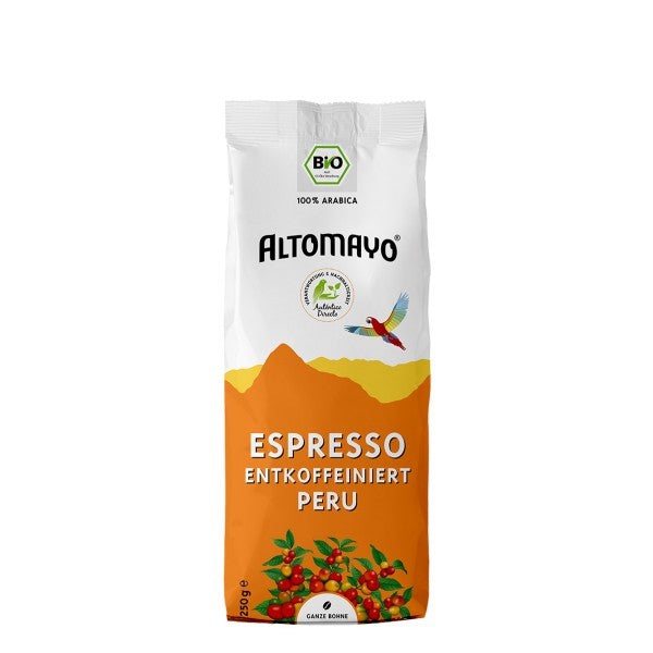 ALTOMAYO Bio Espresso ENTKOFFEINIERT PERU - ganze Bohnen (250g)